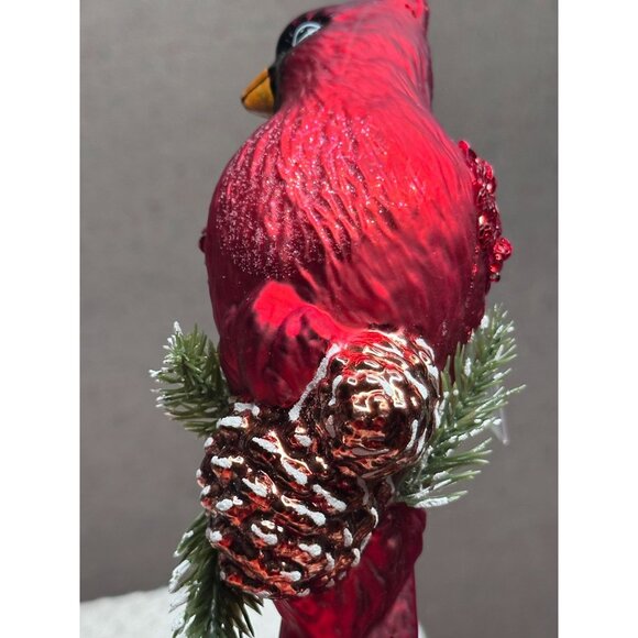 Robert Stanley Cardinal Christmas Ornament Red Glass Pinecone & Glitter Accents - Picture 2 of 5